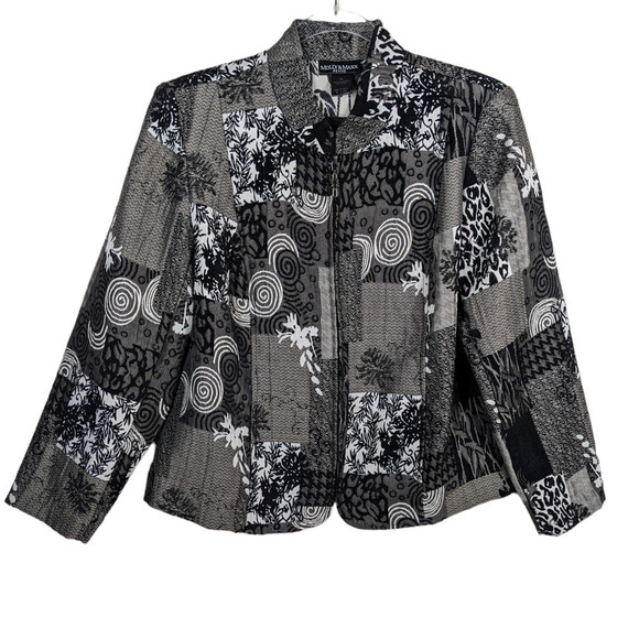 Molly & Maxx Jacket Petite Medium Patchwork Black White Animal Print - Picture 1 of 5